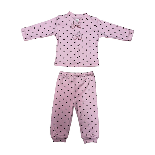 Alt Üst Pijama Takımı Kalp Baskılı