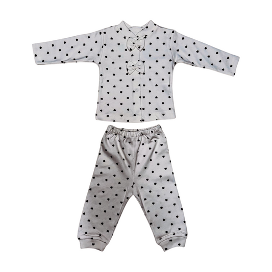 Alt Üst Pijama Takımı Kalp Baskılı